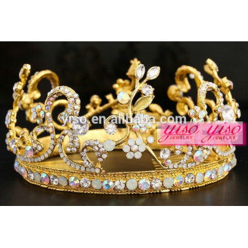 Goldene AB klare Kristall Blume Hochzeit Tiara Runde Krone